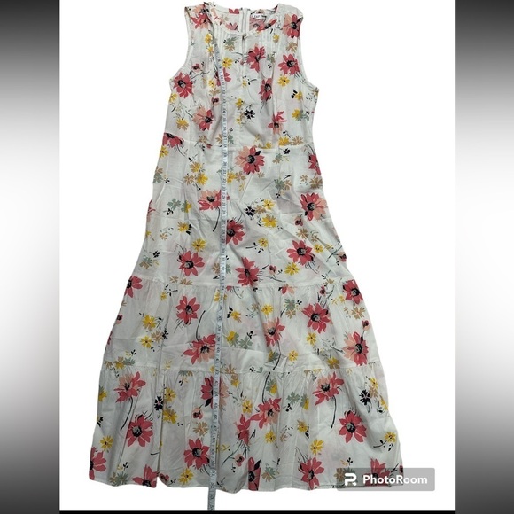 Gap Tiered Midi Dress Floral Skirt Button Front Back Zipper Sleeveless NWT - Picture 10 of 11